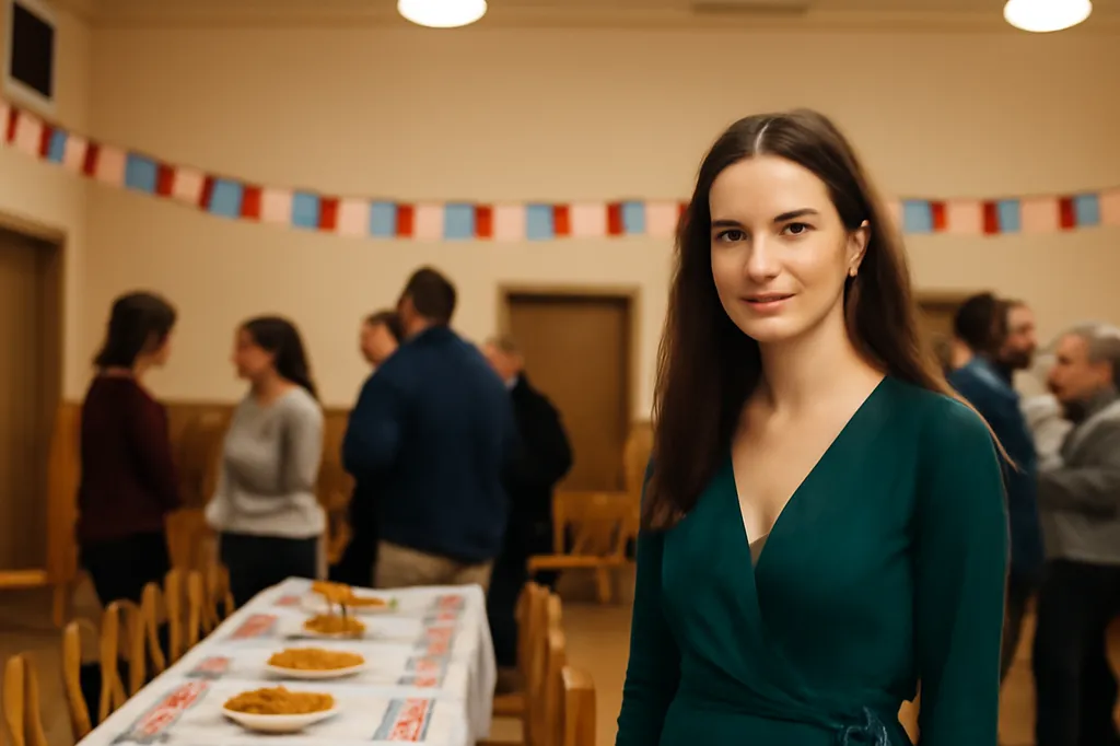 Femme d'origine serbe lors d'une soirée d'association culturelle dans une salle communale en France