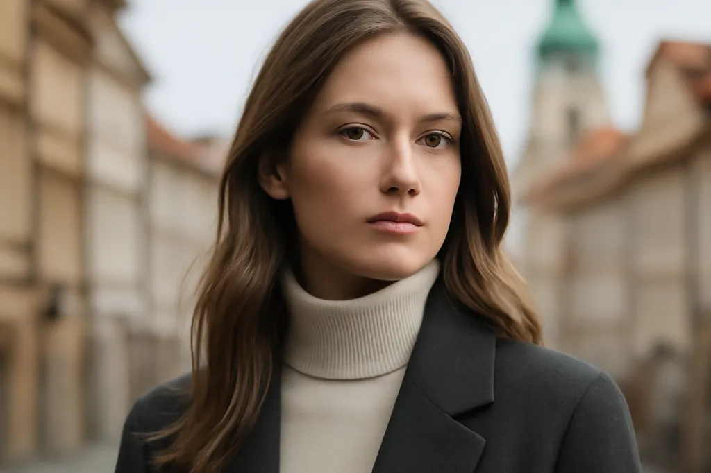 Femme tchèque en manteau sombre dans une rue de Mala Strana à Prague