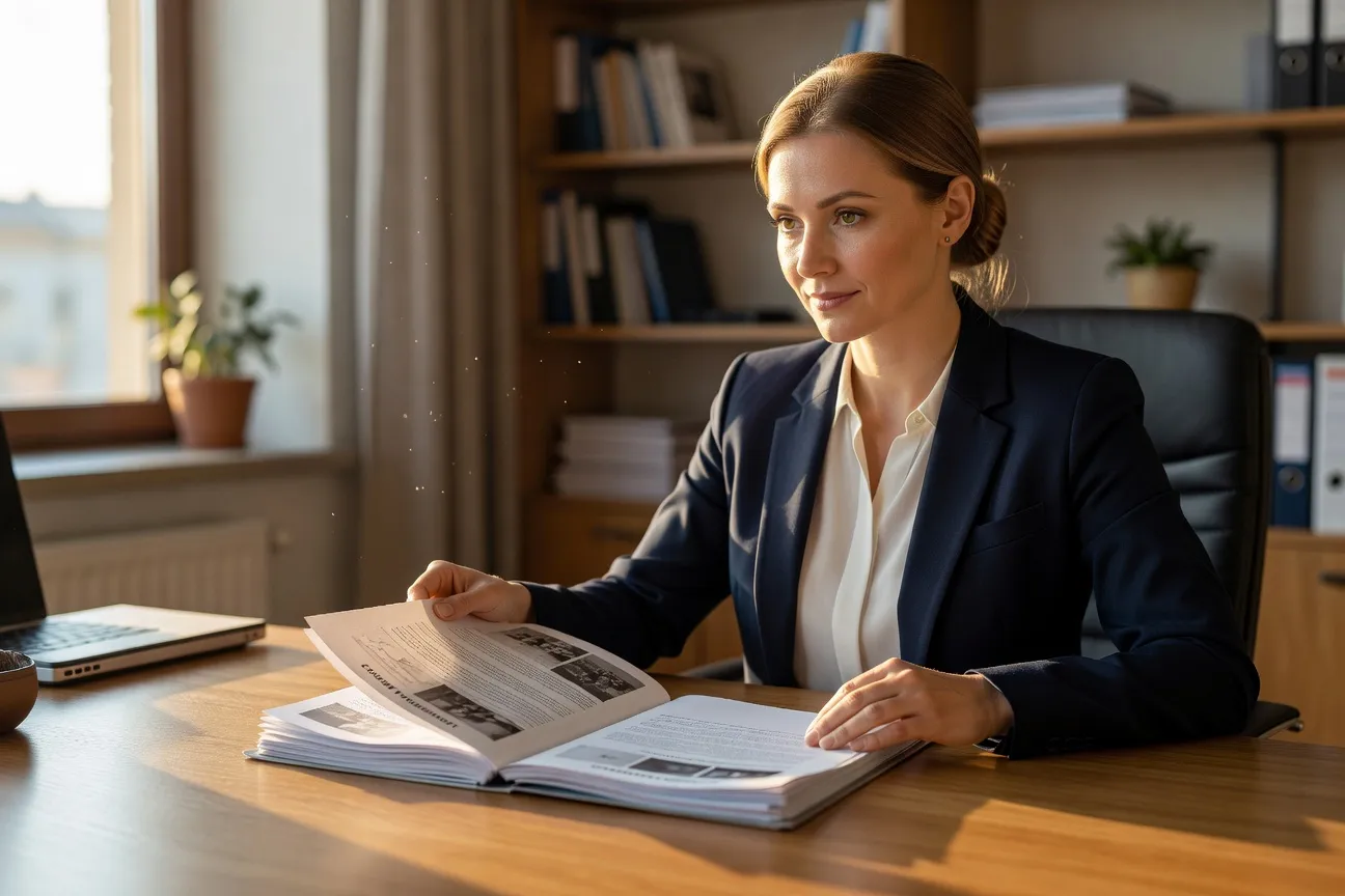 Tatiana Volkova directrice d'agence matrimoniale dans son bureau parisien