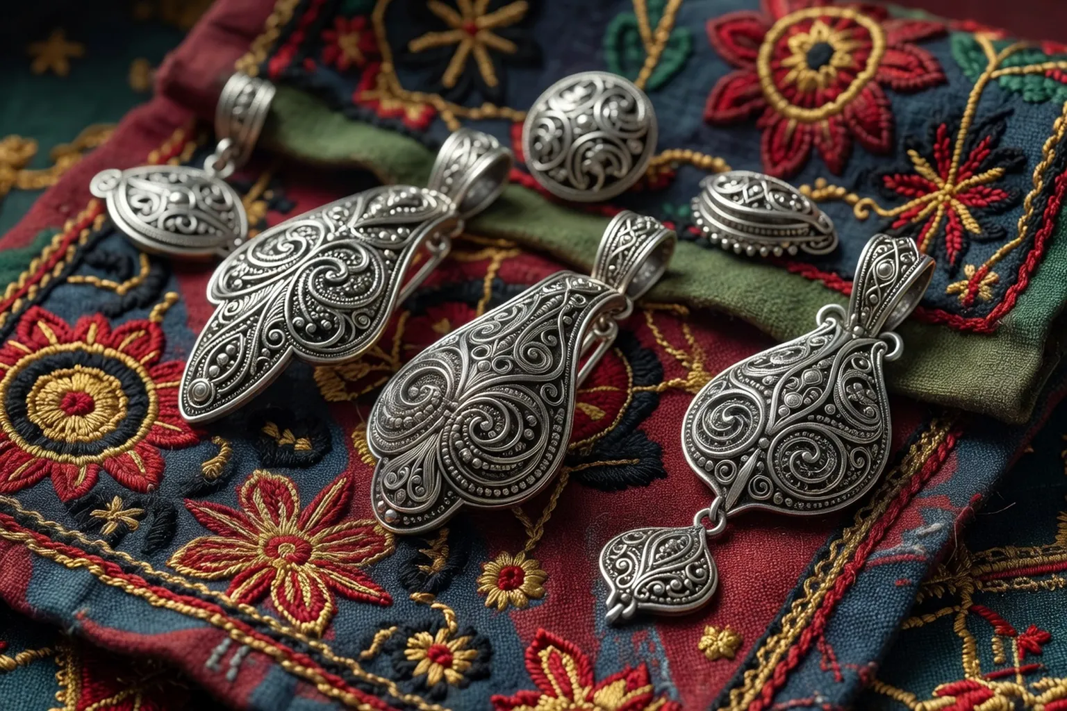 Atelier de filigrane slave avec établi, fils d'argent torsadés et outils d'orfèvrerie