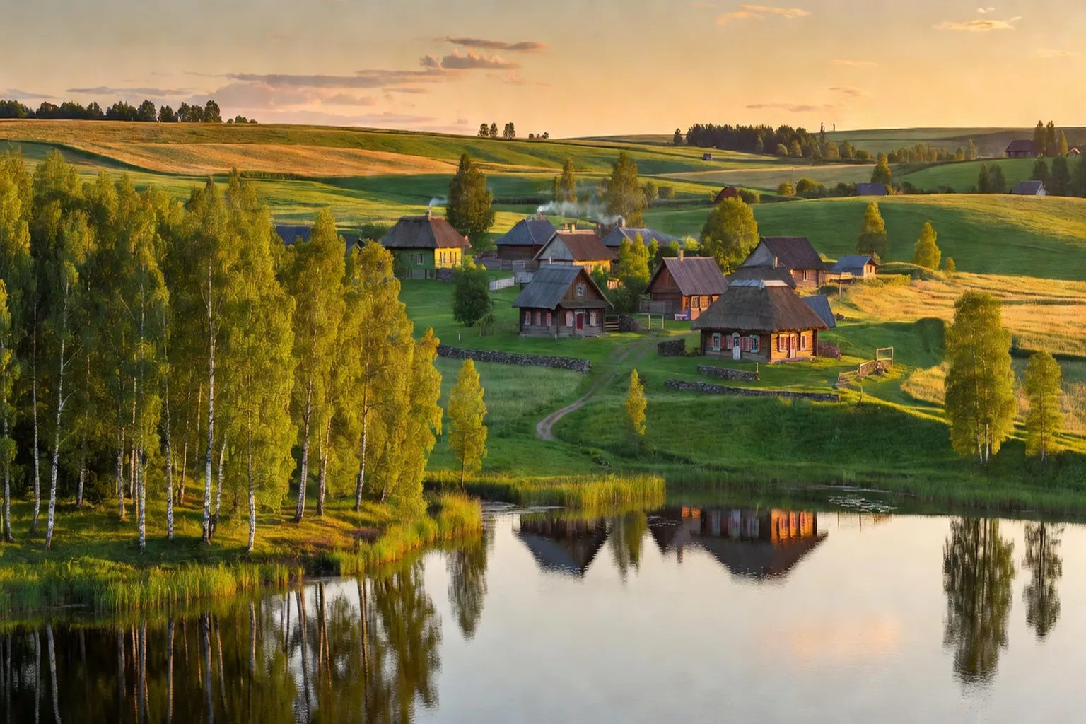 Paysage biélorusse, forêt et lac, nature paisible