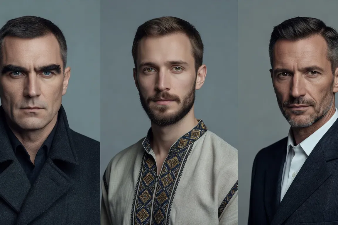 Portraits d'hommes slaves de différentes régions : Russie, Ukraine, Pologne