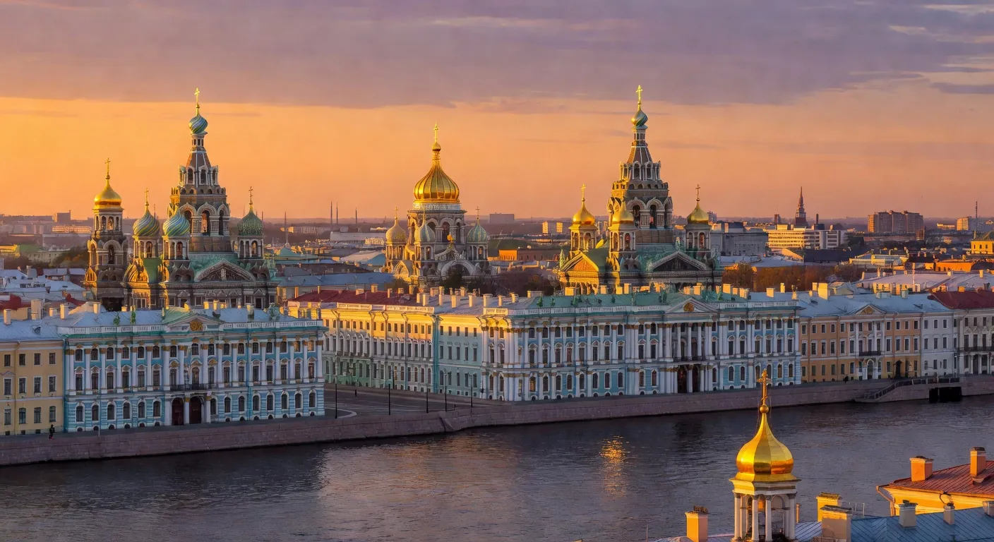 Vue panoramique d'une ville slave de l'Est avec architecture orthodoxe traditionnelle