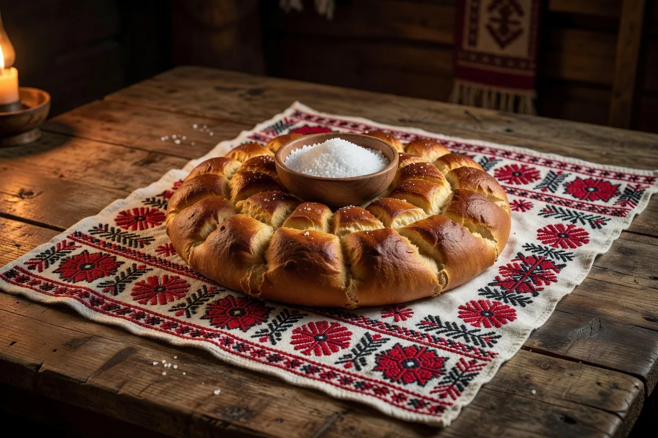 Cérémonie traditionnelle slave avec pain et sel