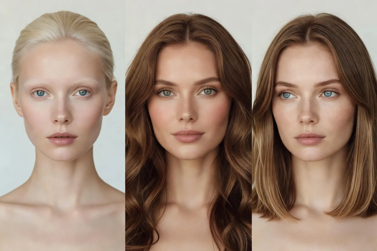 Trois portraits de femmes slaves côte à côte montrant la diversité des visages : Russe, Ukrainienne et Polonaise