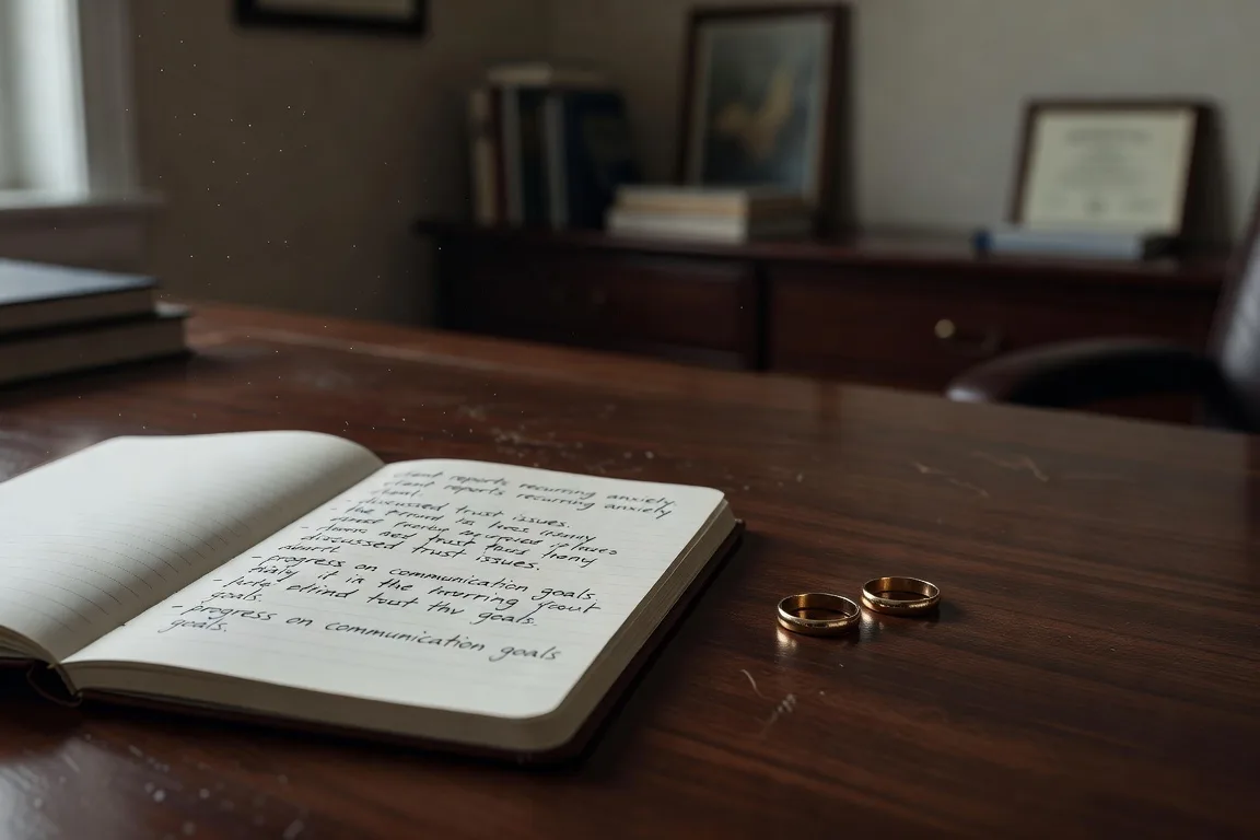 Séance de thérapie pour couple interculturel — alliances et notes sur bureau