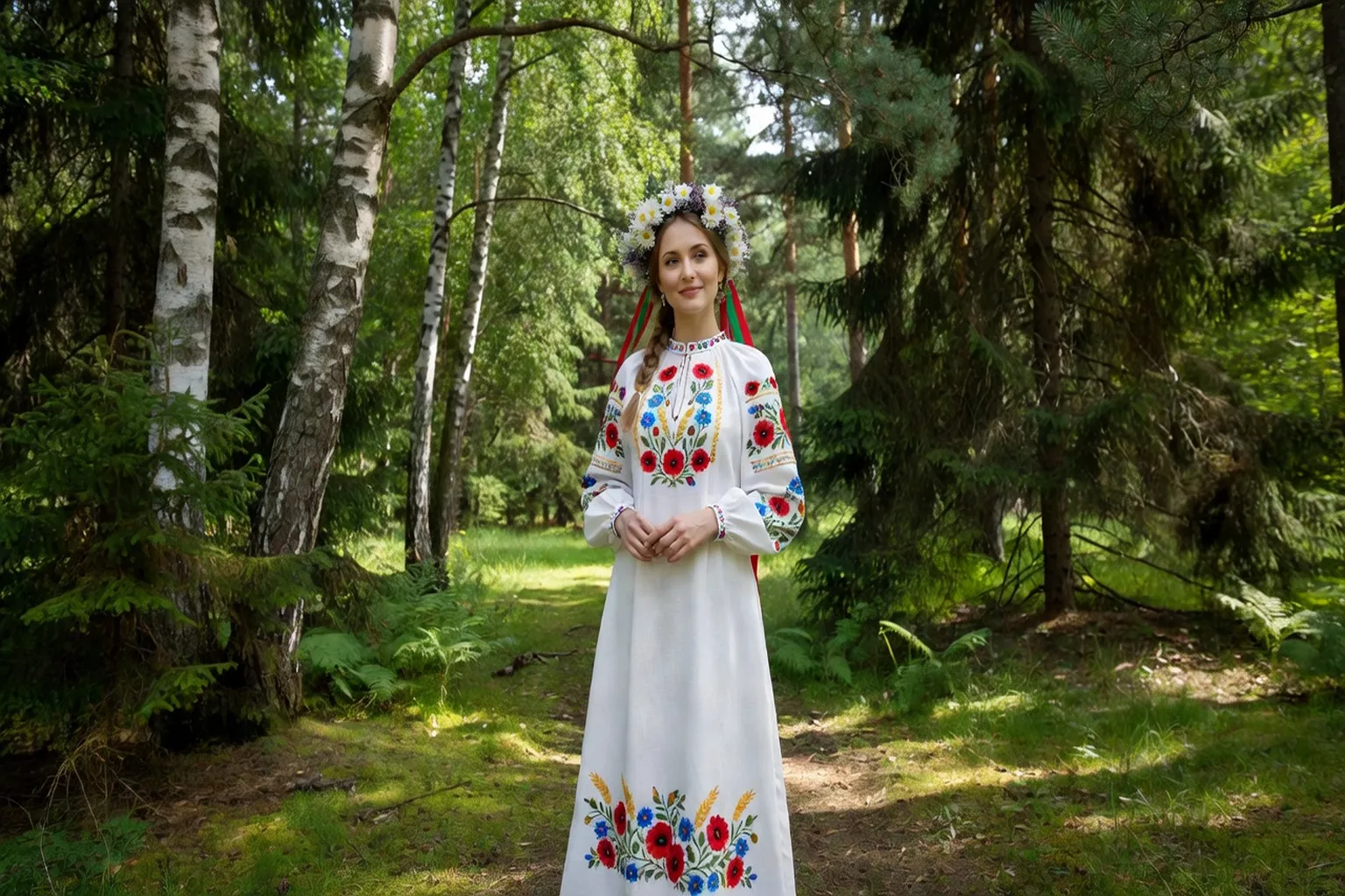 Robe de mariée slave blanche brodée, détails vyshyvanka