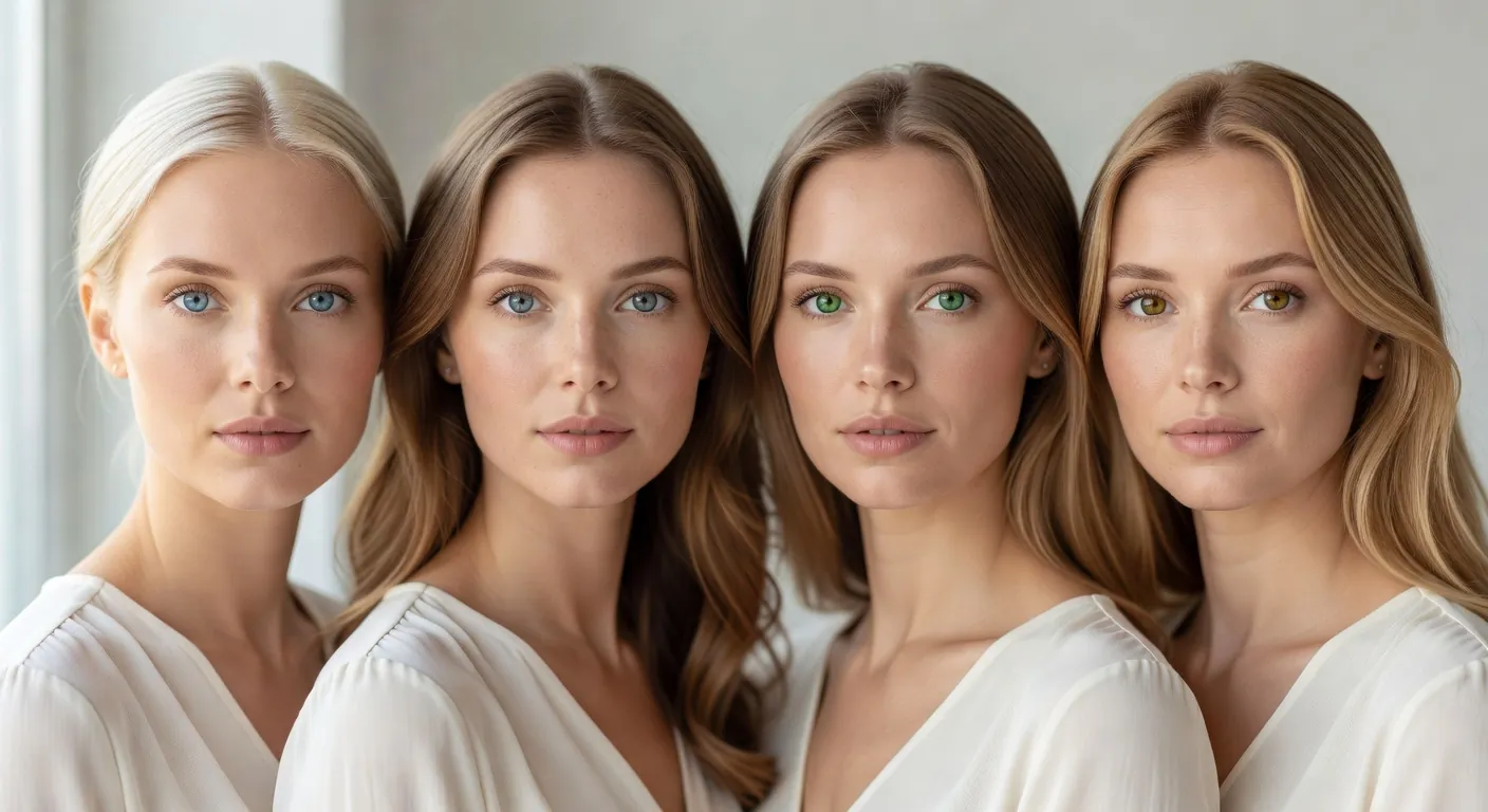 Palette des couleurs d'yeux observées chez les femmes slaves : bleu, gris, vert et noisette